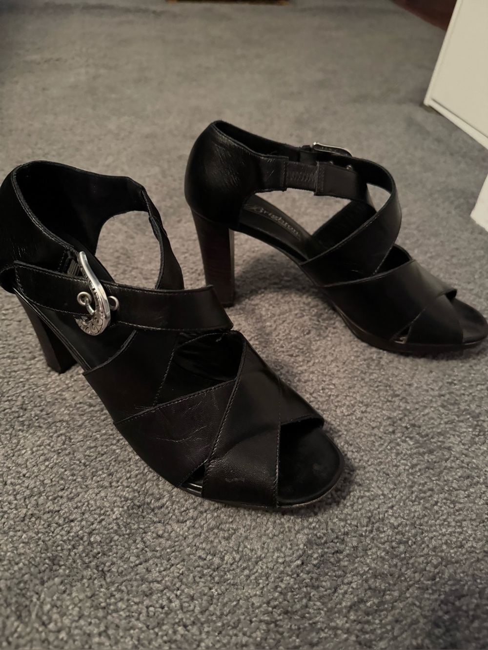Brighton Black Leather Strappy Heel Sandals